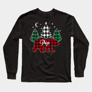 Pop Bear Buffalo Red Plaid Matching Family Christmas Long Sleeve T-Shirt